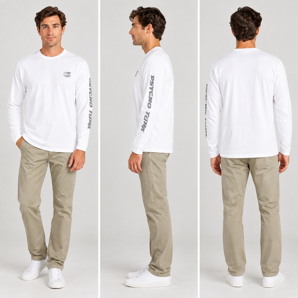 NWT Psycho Tuna Performance T-Shirt Mens XL White Long Sleeve UPF 50+ Stretch